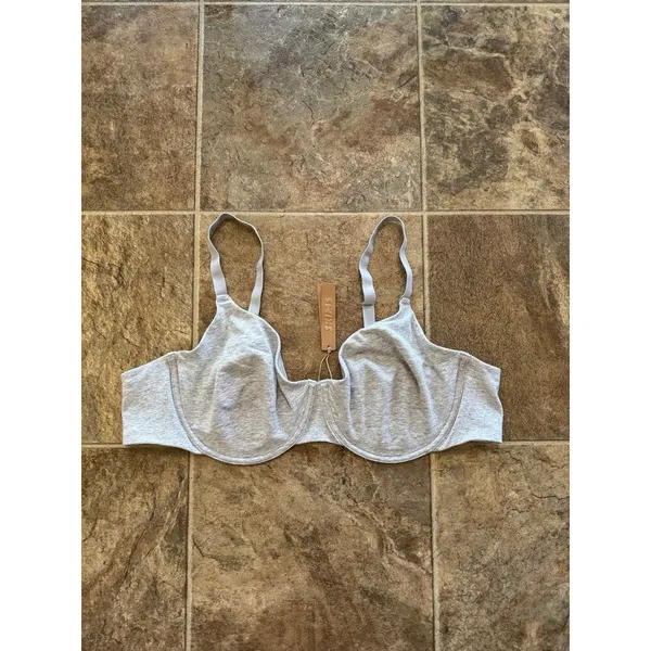 Skims Cotton Jersey T-shirt Bra Light Heather Grey Size 44D - Image 5