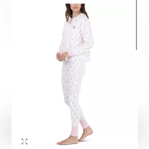 Honeydew Pink Christmas Tree Cuddle Crew Pajama Set Medium NEW - Image 2