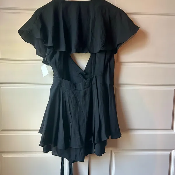 Black Ruffled Open Back Romper - Image 3