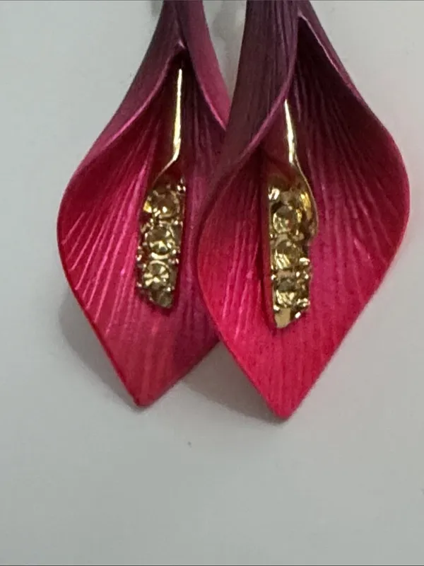 BETSEY JOHNSON CALLA LILY Pink Enamel Leaf Ring with Crystal Accents Sz 7 1/2 - Image 11