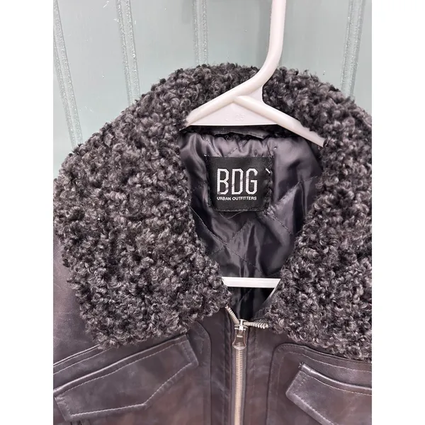 BDG Urban Outfitters Womens Black Janine Faux Leather Sherpa Cropped Jacket Moto - Image 2