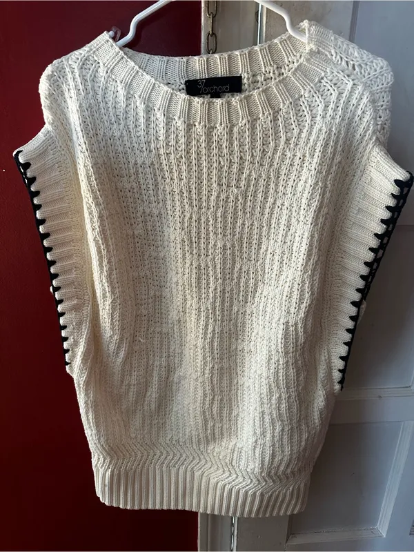 37 Orchard Chunky Knit Sweater Vest Contrast Whipstitch Cotton Grannycore - Image 2