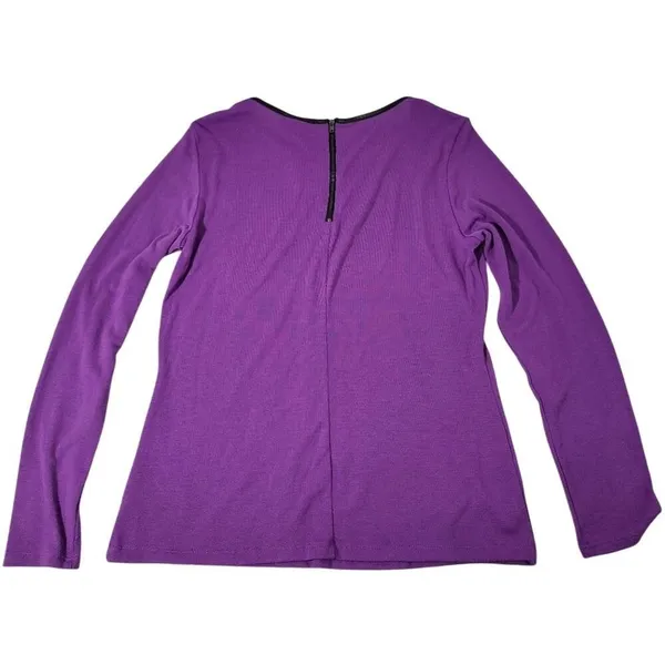 Worthington Purple Long‎ Sleeve Rhinestone Embellished Zipper Neck Top Shirt L - Image 7