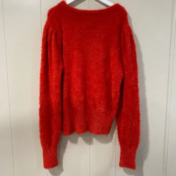bebe Red Fuzzy Logo Sweater Size L Soft Long Sleeve Pullover - Image 2