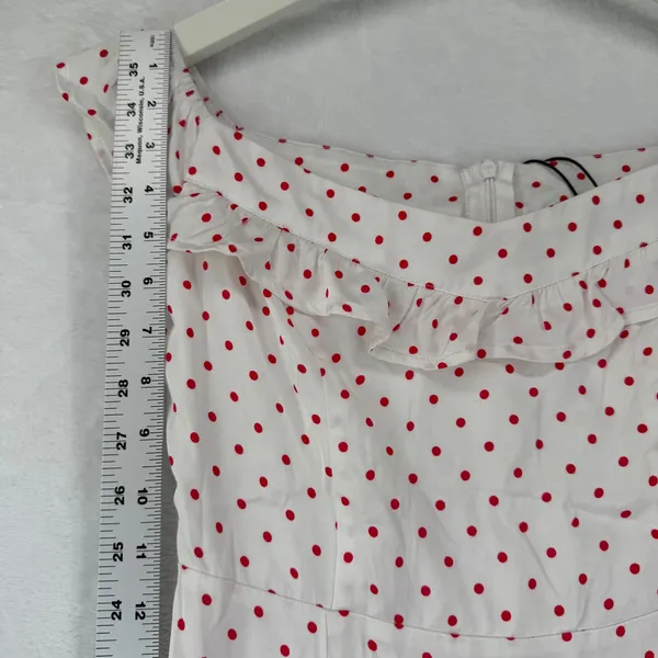 Mohito Women Polka Dot Off Shoulder Ruffle‎ Midi Dress White Red Size 32 NWT - Image 6