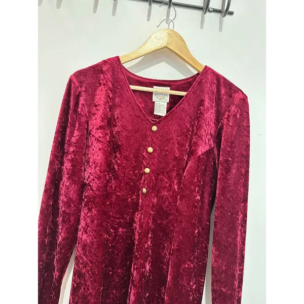 Vintage 90s TR Bentley Burgundy Crushed Velvet Lace Up Maxi Dress 10 Whimsygoth - Image 2