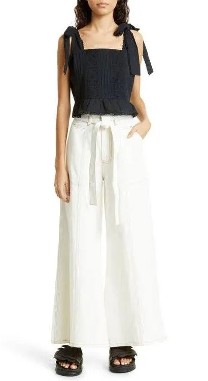 Farm Rio Belted Wide-Leg Twill Pants M - Image 6