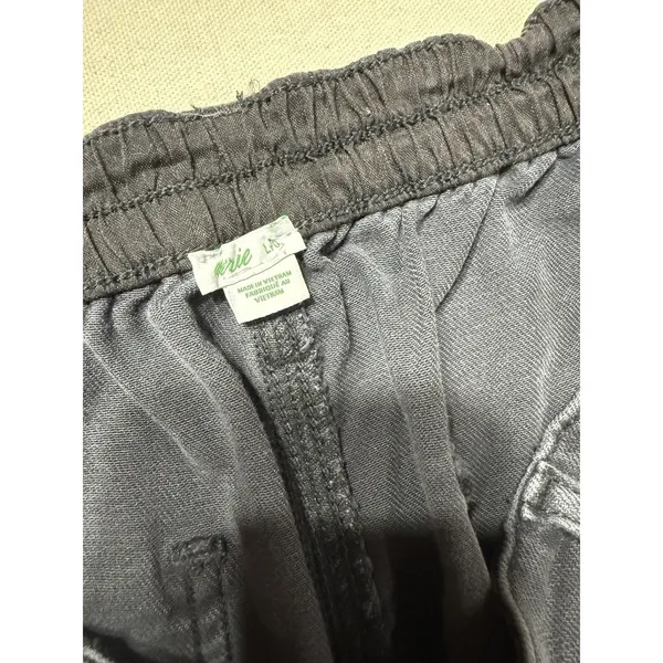 Aerie Black Distressed Denim Shorts Elastic Back Waist Frayed Hem Medium E18 - Image 5