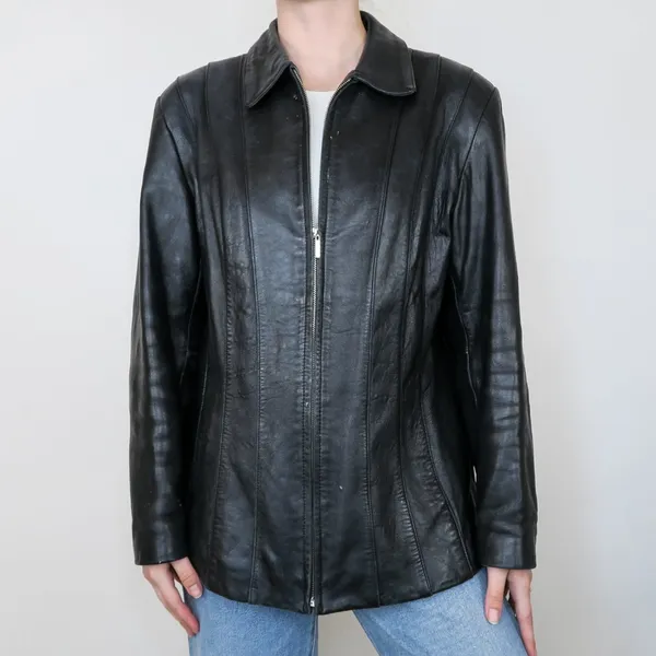 Vintage 90s Fourteen Zero Black Leather Jacket - Image 2