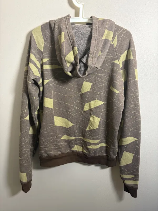 Oiselle Jagged Hoodie Pullover Geometric Print Brown/Olive - Image 2