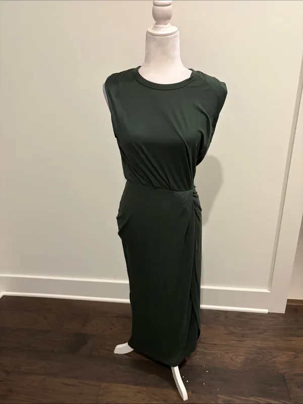 New With Tags Elan Front Slit Dark Green Midi Dress Sz S - Image 5
