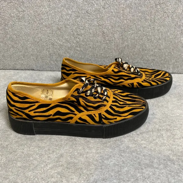 Mango Monki Zebra Print Platform Sneaker‎ Women's Size 9 Yellow Black Animal Lace FLAW - Image 3