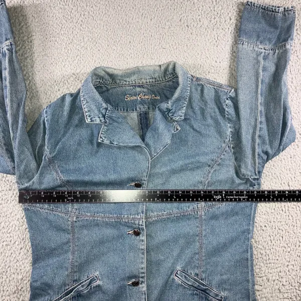 Vtg‎ Simon Chang Denim Jacket Women 16 Button Front Y2K Classic Minimalist - Image 4