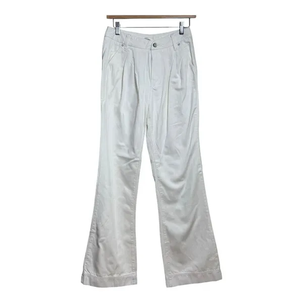 Paige Pleated Leenah Pearl Chain Jeans White French Ivory Sz 27 - Image 3