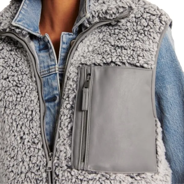 Abercrombie & Fitch Vest Women Small Sherpa Fleece Jacket Gray Leather‎ Pocket S - Image 7