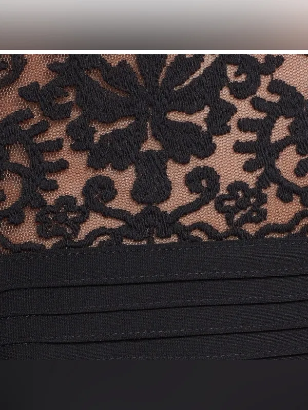 Tadashi Shoji Illusion Lace Pintuck Gown Black Large - Image 3