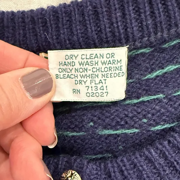 L.L.Bean Long Sleeve Nordic Cardigan Sweater 100% Pure Wool Blue Women's Large - Image 5