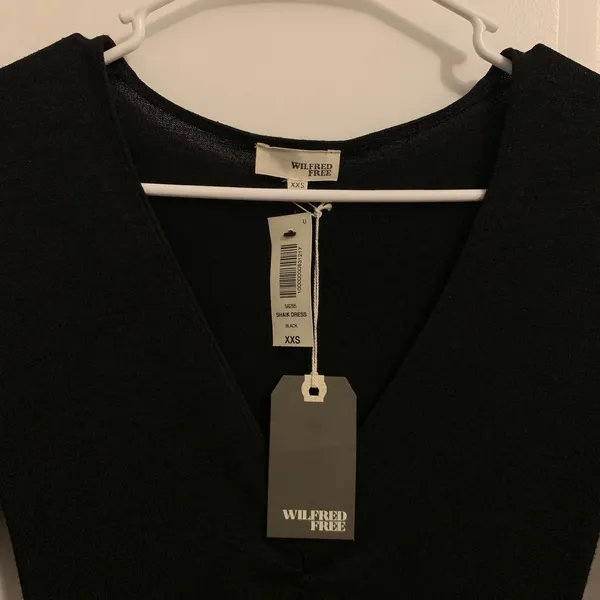 Aritzia Women’s XXS Wilfred Free Shaik Black V-Neck Ruched Bodycon Mini Dress - Image 3