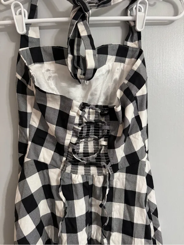 Topdress Black White Gingham Backless Halter Dress Size Small Retro Trad Wife - Image 7