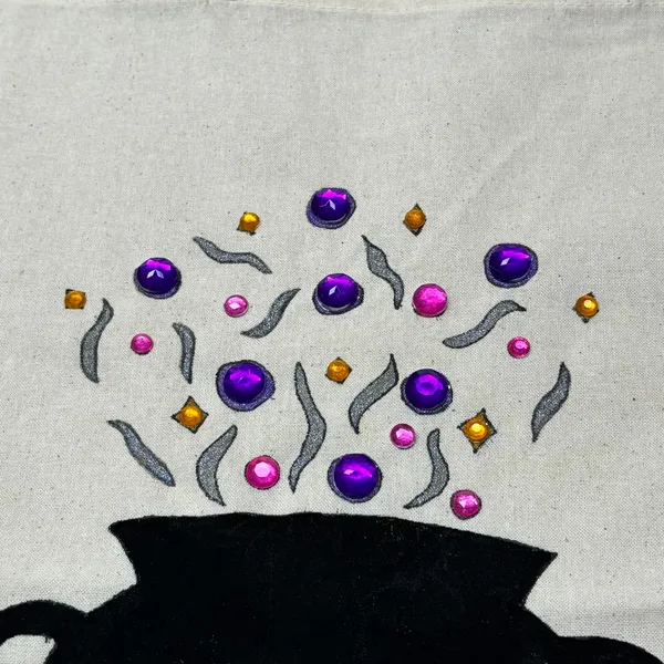 Hand Painted Magic Cauldron Halloween Cotton Tote Bag - Image 3