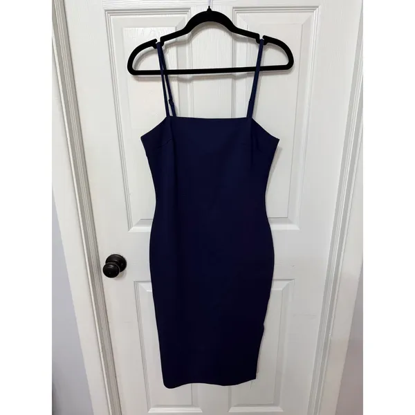 Lulus Navy Blue Bodycon Dress Square‎ Neck Side Slit Cocktail Wedding Guest - Image 2