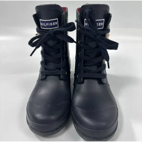 TOMMY Hilfiger navy lace‎ up rain boots lined size US Size 6M - Image 2