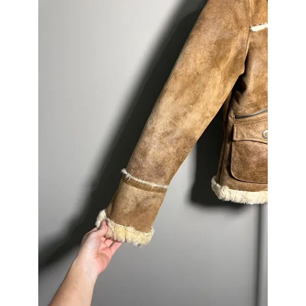 JLO Faux Suede Penny Lane Shearling Jacket‎ Brown M 70's Boho Almost Famous - Image 2