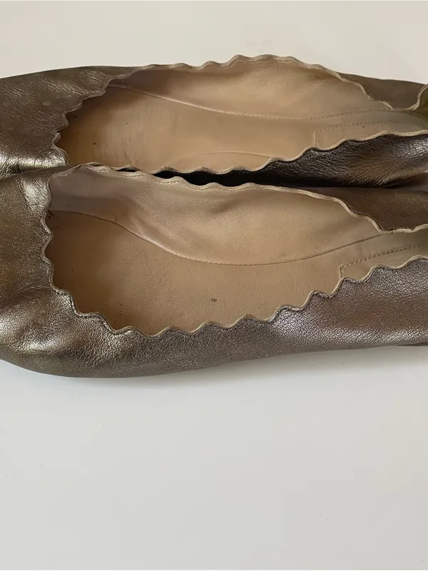 Chloé Lauren Scalloped Leather Ballet Flats Bronze Metallic Size 39.5 Italy - Image 2