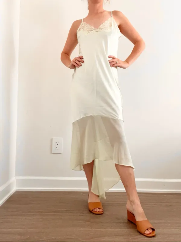 Vintage Silk Lace-Trim Slip Dress in Pale Seafoam Color - Image 4