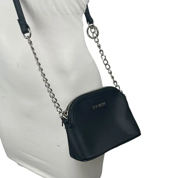 Steve Madden Bmaggie Black Faux Leather Dome Chain Crossbody Hand Shoulder Bag - Image 3