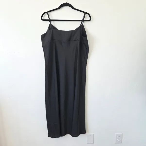 Black Satin Slip Maxi Dress Slit Empire Waist Formal Black Tie Cocktail XL - Image 7