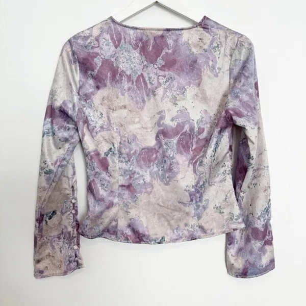 Zara Marble Print Blouse Small Flare Sleeve Twist V Neck Night Out Office Siren‎ - Image 7