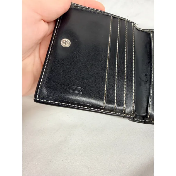 Coach Black Signature Jacquard Leather Tri-fold Buckle Wallet Vintage Y2K - Image 4