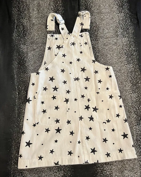Womens small Storia White denim black star print pinafore/overall dress - Image 3