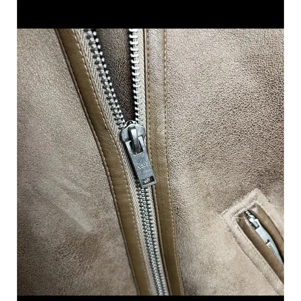 Vintage Y2K Abercrombie Fitch Jacket Womens Small Brown Suede Sherpa Fur 2000's - Image 5