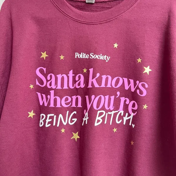 Polite society thick cotton purple sweatshirt SANTA Large - Image 5