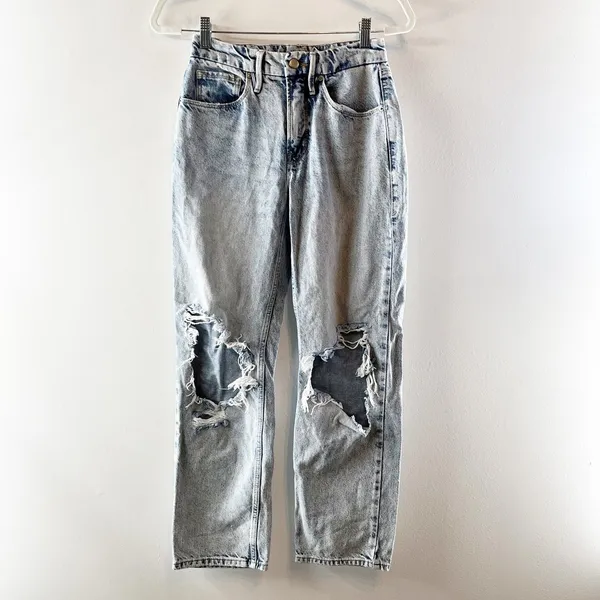 Good American Good Heritage Mid Rise Straight Leg Distressed Jeans Blue 00 - Image 2