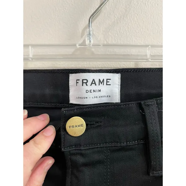 FRAME Le Crop Flare Jeans Black Raw Hem‎ Cropped High Rise Denim Size 30 - Image 7