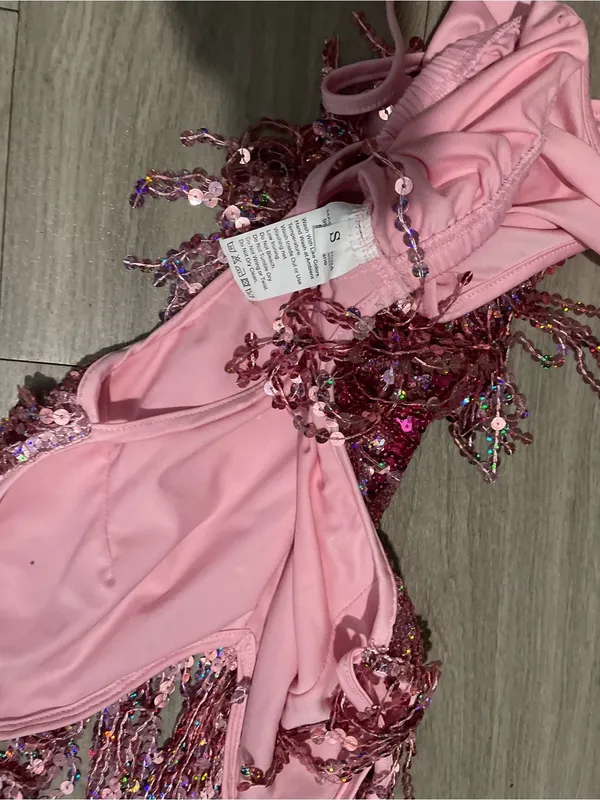 Pink Sequin Star Bodysuit with Fringe Accents - Image 3