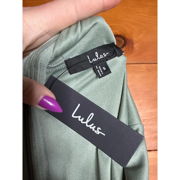 NWT Lulus Promise Of Love Sage Brush Flutter Sleeve Maxi Dress Bridesmaid Size S - Image 8