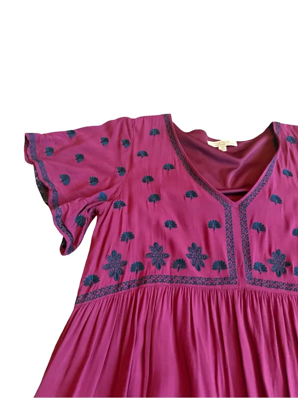 Polagram Stretchy Midi Dress Embroidered Short Sleeve Bohemian Boho Size Small - Image 4