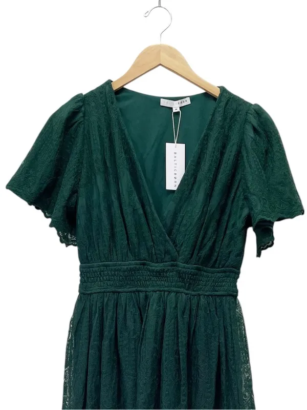 NWT Baltic Born Milena Midi Dress Medium Green Lace Smocked Waist Flutter Sleeve - Image 7
