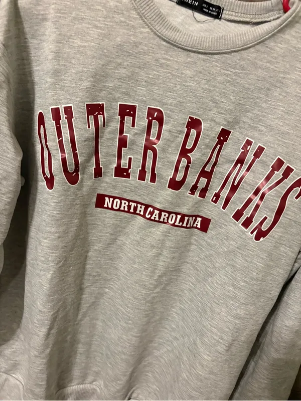 SHEIN Light Gray 'Outer Banks' Crewneck Sweatshirt - Red Lettering - Image 2