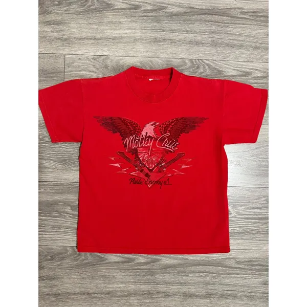 2005 Y2K Motley Crue 1982 Public Enemy #1 Red Graphic Band Tee Shirt Women Small - Image 9