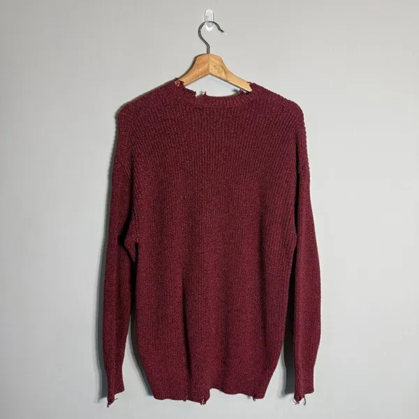 NWT Pistola Eva Distressed Crew Neck Knit Pullover Sweater Women's XS Red Black - Image 5