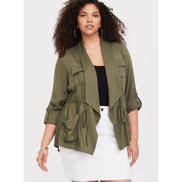 Torrid Army Green Light Weight Drape Front Anorak Top 00 Medium/10 - Image 6
