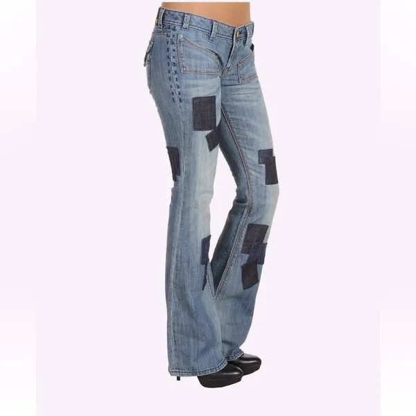 Set/2 MEK Denim Keros Skinny Super Bell Low Rise Flare Jeans Patchwork Dk Rinse - Image 4