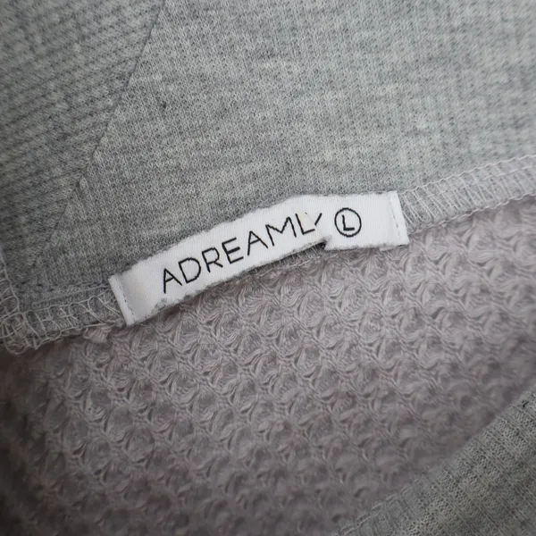 ADREAMLY Waffle Knit Top Womens Large Gray V-Neck Long Sleeve Relaxed Excellent - Image 2