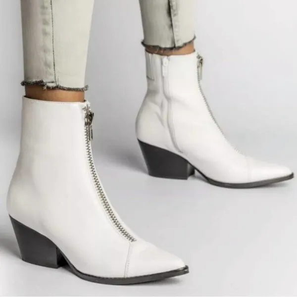 Jeffrey Campbell White Landyn 2 Western Bootie with Front Silver Zip 7.5 - Image 4