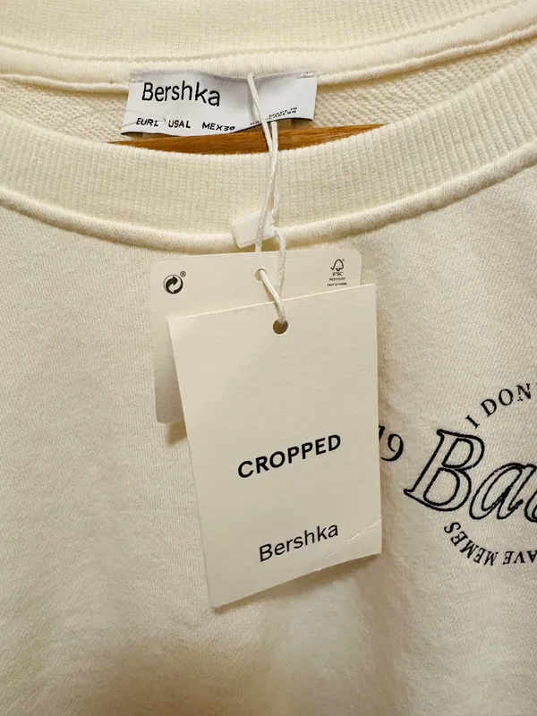 Bershka Yellow White Raglan Long Sleeve Crop Sweatshirt Drawstring Hem - Image 9